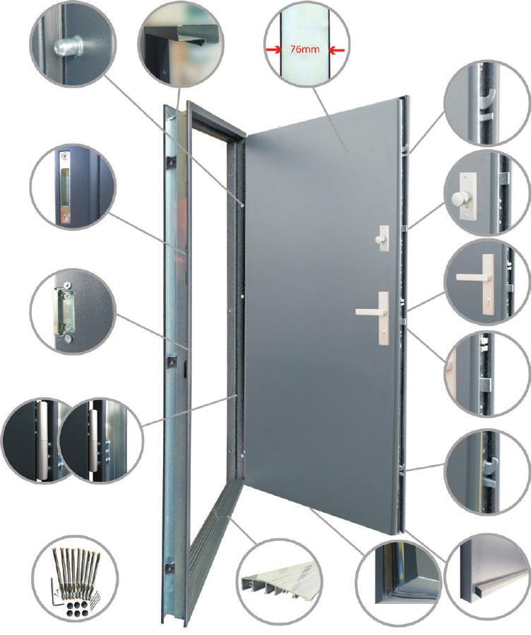 BUDOWA I CECHY - SERIA OPTIMUM Komplet drzwi w wersji Optimum obejmuje w standardzie: 3 bolce antywyważeniowe