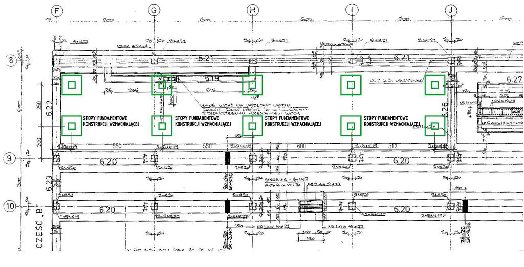 Lokalizacja fundamentów konstrukcji wzmocnienia. W przypadku kolizji z fundamentami 6.19