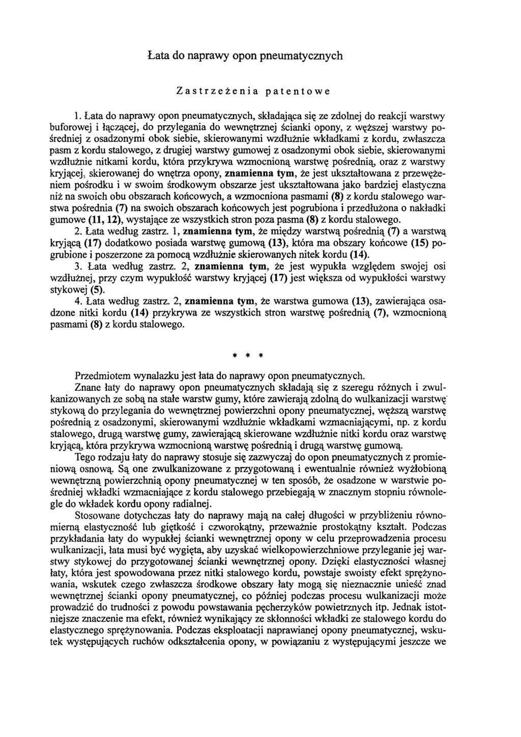 Łata do naprawy opon pneumatycznych Zastrzeżenia patentowe 1.