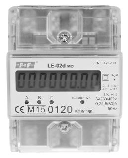 E-02d * pomiar bezpośredni 3 63A I OUT 1 2 1 3 2 4 1 2 3 5 6 3 7 20 21 zgodność Dyrektywa MID 2014/32/EU 3 230/400V 5A 63A prąd minimalny 0,04A klasa dokładności B 0 999999,99kWh sygnalizacja poboru