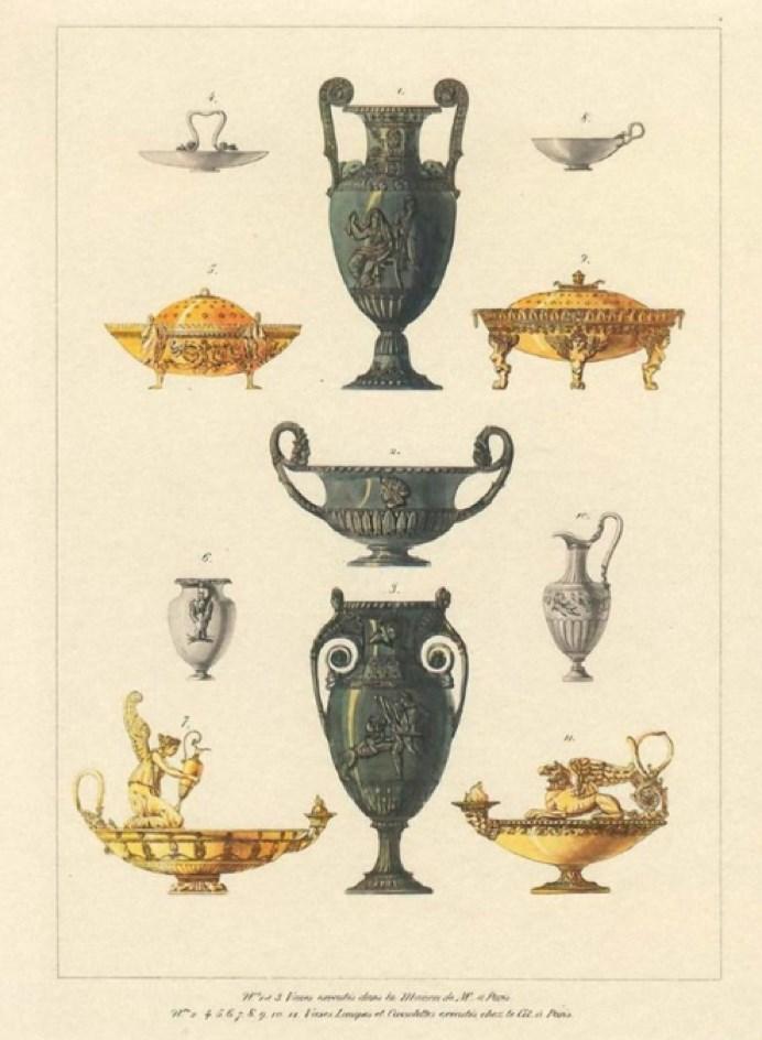 Il. 17. Antykizujace wazy, dzbany i kadzielnice z Recueil de décorations intérieures [.