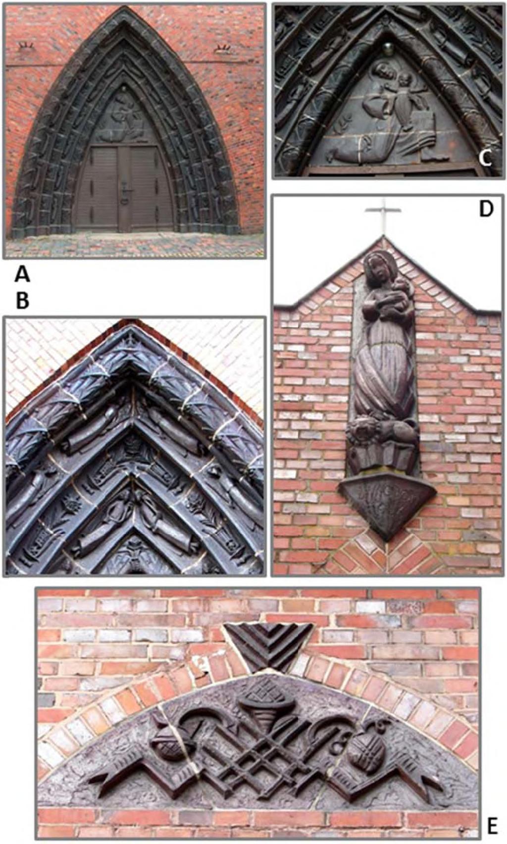 TABLICA I Tabl. I. Sławno, kościół pw. św. Antoniego. Projekt Fritza Theilmanna (1926 rok): A - portal, B - dekoracja portal, C - postać św.
