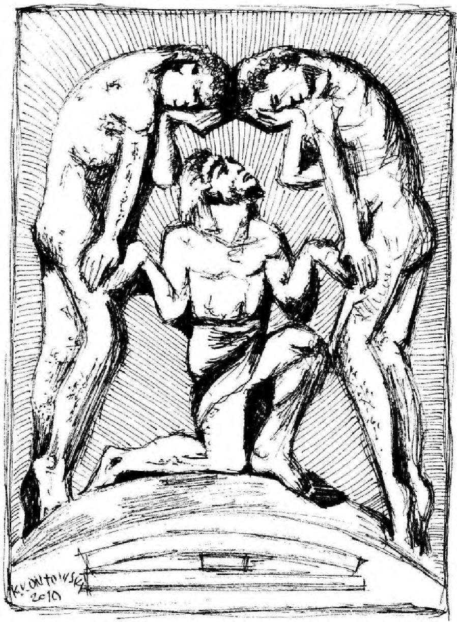 156 Konstanty Kontowski Ryc. 4. Tablica upamiętniająca nauczycieli i uczniów poległych podczas I wojny światowej. Rysunek piórem, autor: Konstanty Kontowski, 2010 Skwer przy ul.