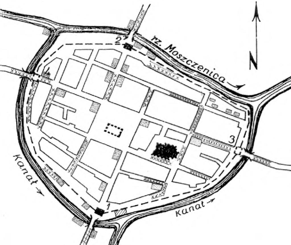 18 Ignacy Skrzypek larnego owalu o wymiarach: N-S = 320 m i E W = 400 m, wyznaczonego przez przebieg cieków wodnych oraz związanych z nimi terenów podmokłych.