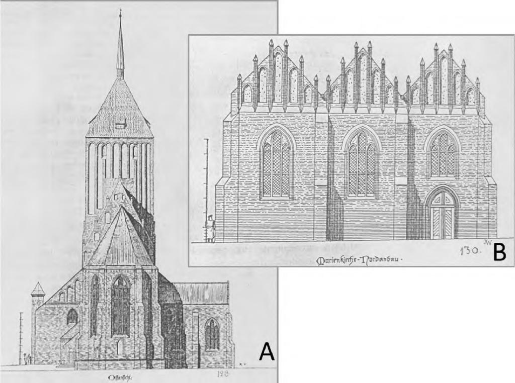 Architektura i urbanistyka dawnego Sławna w świetle źródeł ikonograficznych 169 zdobionymi kolistymi maswerkami opartymi na dwu ostrołukach utworzonych przez laskowanie.