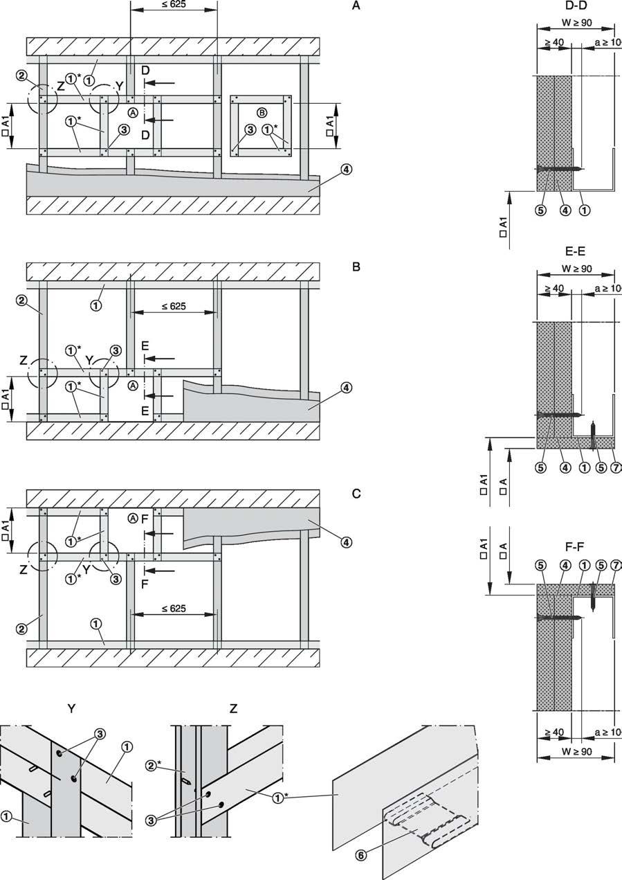 Ściany szachtów > Ściany szachtów z metalową konstrukcją szkieletową 5.9 Ściany szachtów 5.9.1 Ściany szachtów z metalową konstrukcją szkieletową Rys.