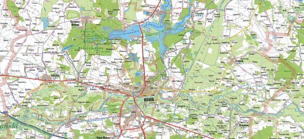 Rysunek 24. Znakowane turystyczne drogi rowerowe w Koninie mapa zbiorcza.