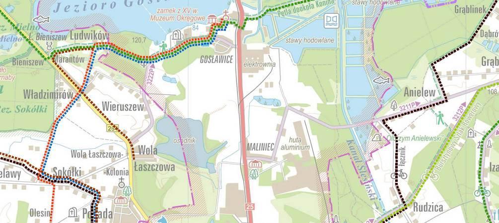 Rysunek 27. Znakowane turystyczne drogi rowerowe w Koninie fragment północny (1). Źródło: "Mapa turystyczna Powiatu Konińskiego" wyd. I, 2013 r.