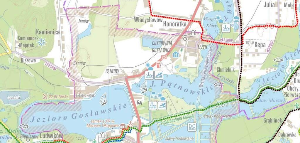 Rysunek 28. Znakowane turystyczne drogi rowerowe w Koninie fragment północny (2). Źródło: "Mapa turystyczna Powiatu Konińskiego" wyd. I, 2013 r.