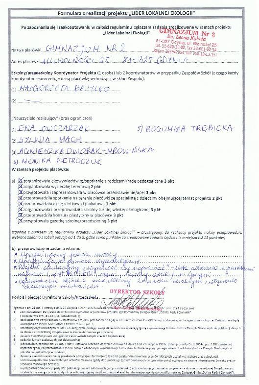 SPRAWOZDANIE Z REALIZACJI PROJEKTU LIDER