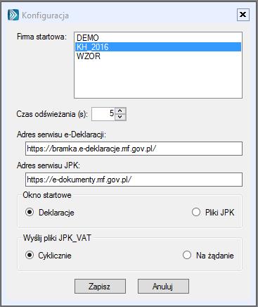 Konfiguracja Konfiguracja pozwala na ustalenie najważniejszych parametrów pracy programu.