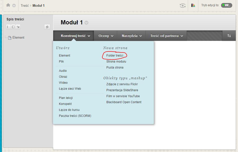 Alternatywą dla modułu nauczania, który tworzyliśmy nieco wcześniej jest Folder treści.