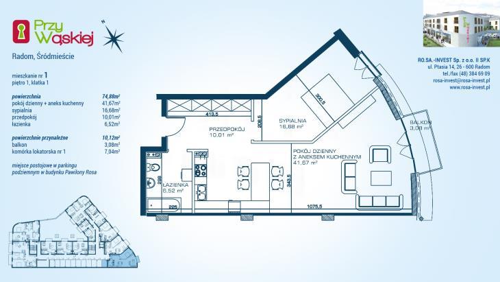 łazienka, balkon - 57 m2 (lokal 2) Apartament Koralowy Przestrzenny apartament o finezyjnym