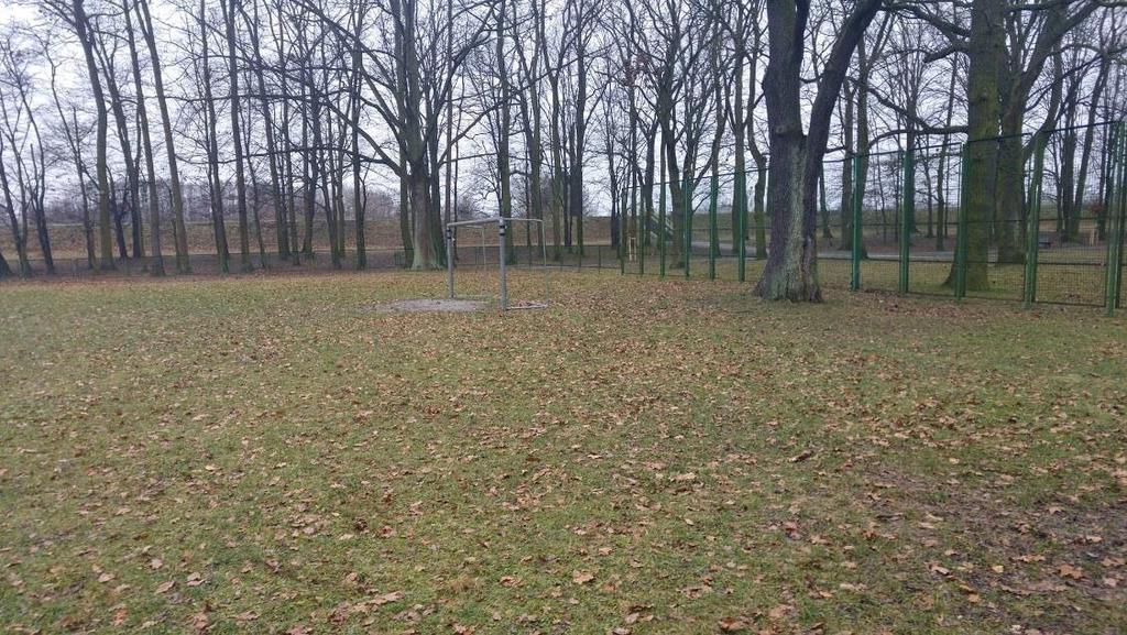 OPIS TECHNICZNY W Parku Biskupińskim znajdują się: BOISKO TRAWIASTE Boisko trawiaste o wymiarach 48x82m otoczone pasem zieleni i odgrodzone metrowym płotem z bramą wejściową od reszty parku.
