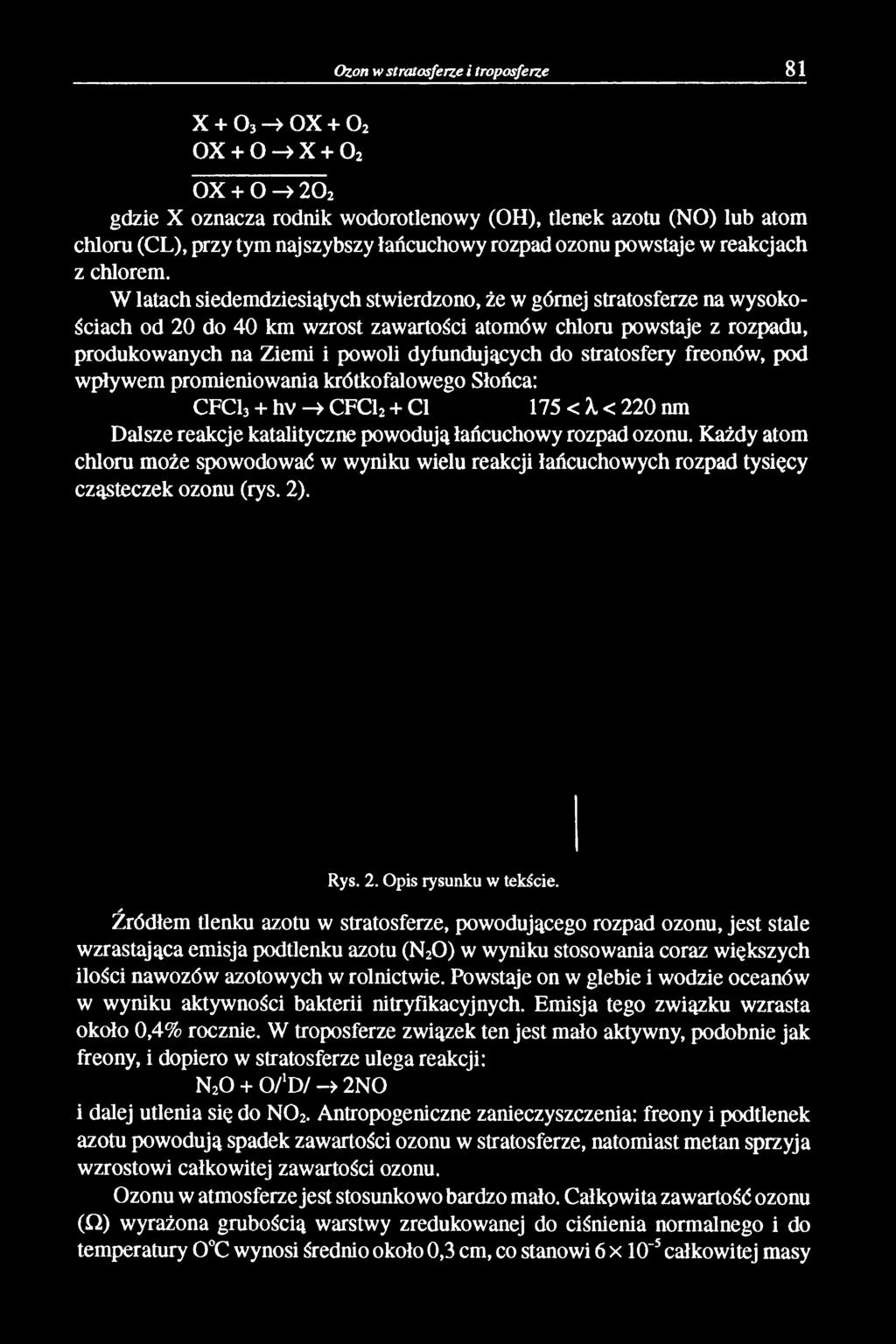 W latach siedemdziesiątych stwierdzono, że w górnej stratosferze na wysokościach od 20 do 40 km wzrost zawartości atomów chloru powstaje z rozpadu, produkowanych na Ziemi i powoli dyfundujących do