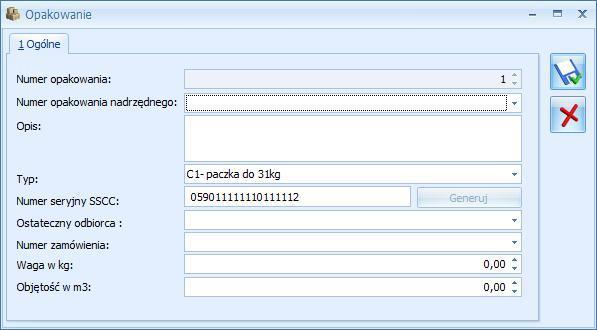 Rys 4. Formularz opakowania Numer opakowania kolejny numer opakowania, pole uzupełnia się automatycznie.