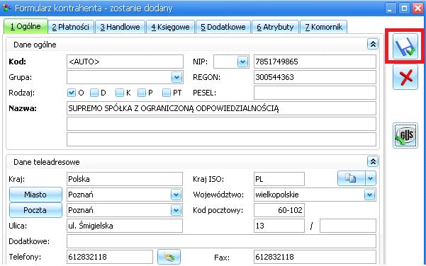 itp. zapisujemy kontrahenta za pomocą