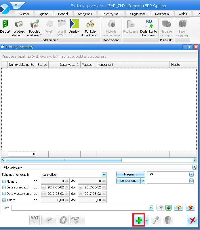 wybrać Handel -> Faktury i rozpocząć dodawanie