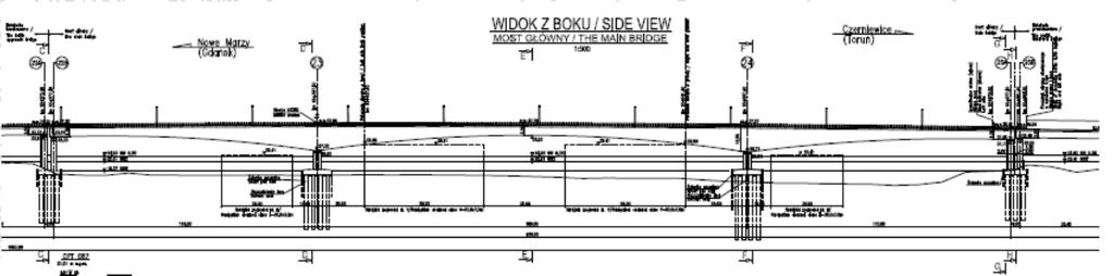 Most autostradowy MA 91 w km 95+475.00 Widok z boku Przekrój poprzeczny Segmenty startowe mostu głównego Firma Projektowa Wanecki sp. z o.o., ul.