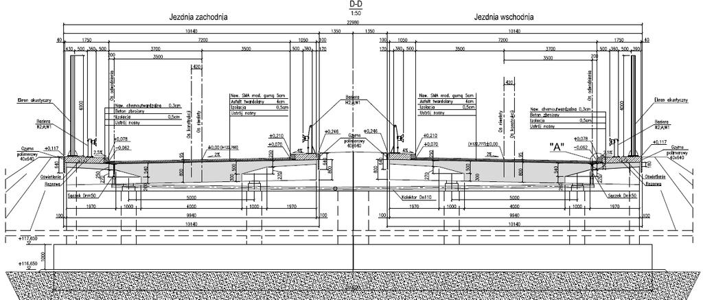 2011 Zakres prac: Projekt budowlany i wykonawczy Klasa drogi: G Typ konstrukcji: Wiadukt betonowy płytowy (belka swobodnie podparta o przekroju płytowym ze wspornikami)