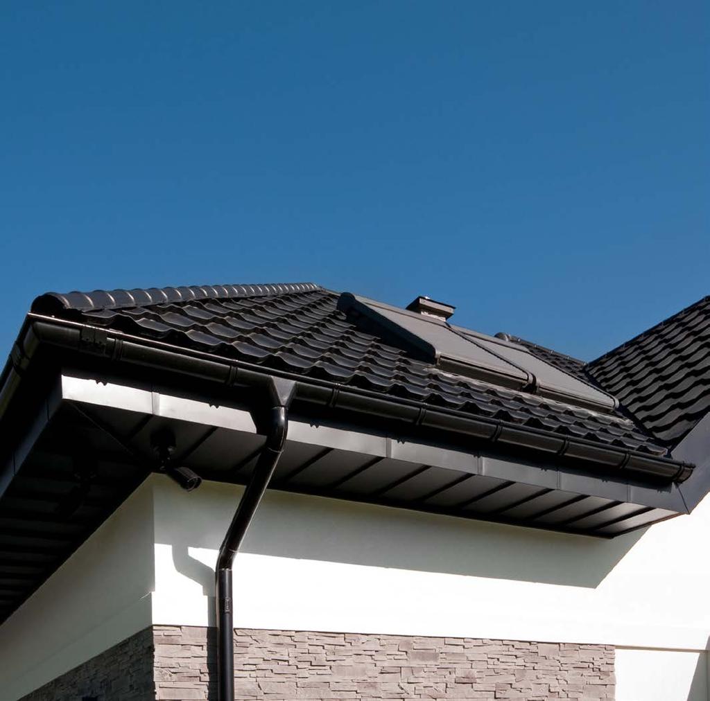 Použitie POUŽITIE VÝROBNÝ MATERIÁL PRIEREZ POVRCHOVO UPRAVENÝM PLECHOM Použitie vhodného odkvapového systému umožňuje efektívne odvedenie vody zo strešnej krytiny, čo má kľúčový význam pre jej