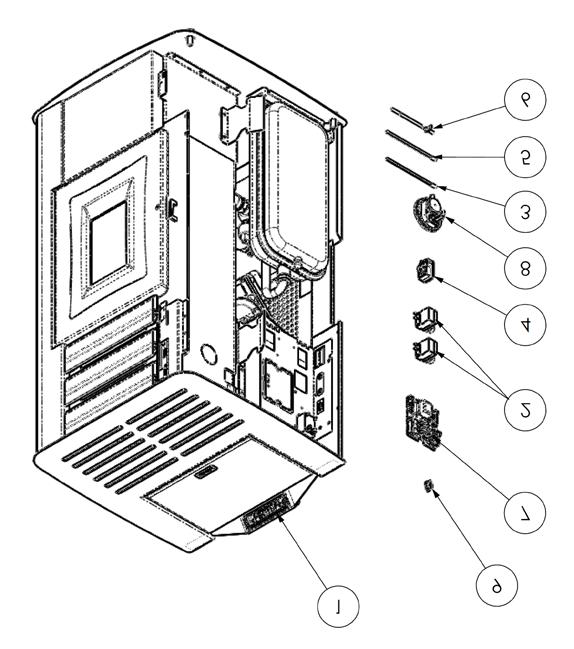 6.4 Elementy elektryczne Legenda : 1 - Panel sterowania 2 - Termostaty bezpieczeństwa 3 - Sonda otoczenia 4 - Przełącznik WŁ-WYŁ z bezpiecznikami 5 - Sonda temp. wody 6 - Sonda temp.