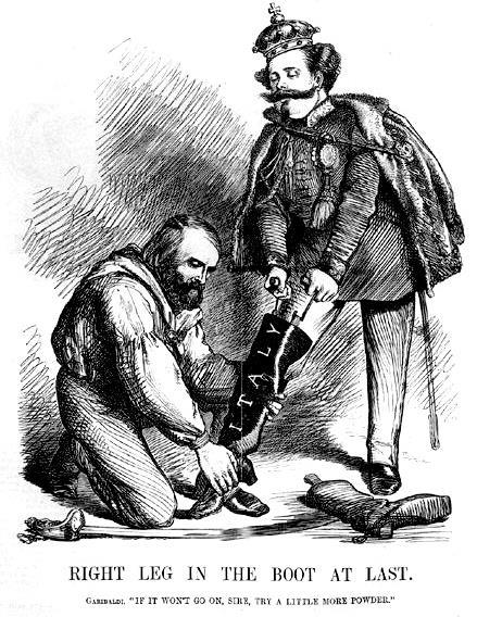 Źródło 2. Rysunek. John Tenniel, Prawa noga wreszcie w bucie, opublikowany w brytyjskim tygodniku satyrycznym Punch w listopadzie 1860 r.