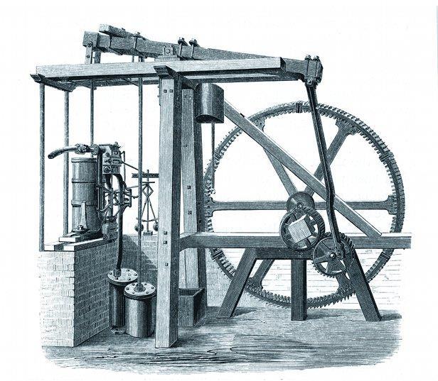 Zadanie 9. (3p.) Na ilustracji przedstawiono model maszyny parowej. Na podstawie zamieszczonej ilustracji i wiedzy własnej odpowiedz na pytania. 1.