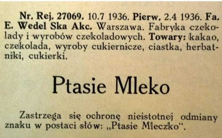 Historia powstania Ptasiego Mleczka i znaku towarowego Pomysłodawcą wyrobu cukierniczego, jakim jest Ptasie Mleczko był wnuk założyciela pierwszej w Polsce fabryki czekolady- Jan Wedel.