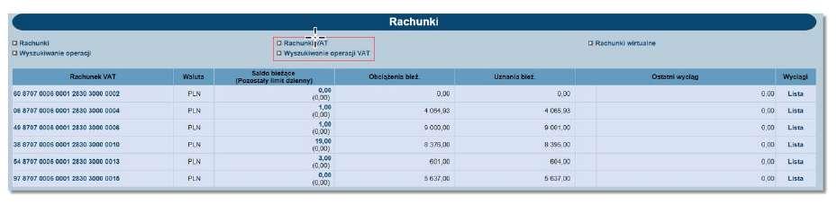 RACHUNEK VAT W BANKOWOŚCI INTERNETOWEJ - KBI W menu Rachunki