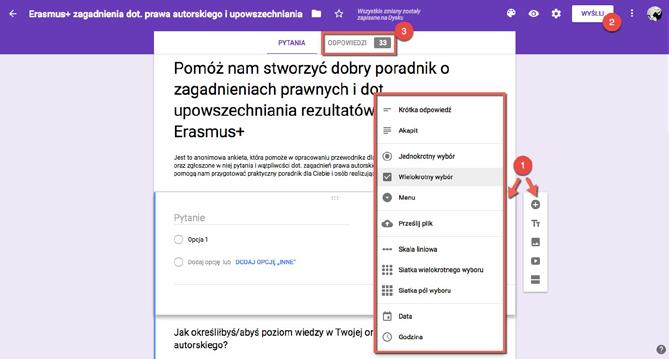 Formularze Google pozwalają na stworzenie oraz rozesłanie (lub nawet umieszczenie na odpowiedniej stronie) ankiet i formularzy rejestracji na wydarzenia, a na koniec łatwe przeglądanie i analizy