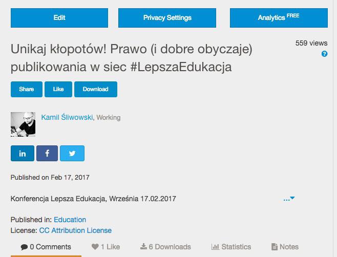 W przypadku prezentacji i gotowych plików PDF z raportem czy książką warto rozważyć więcej miejsc publikacji niż własna strona organizacji.