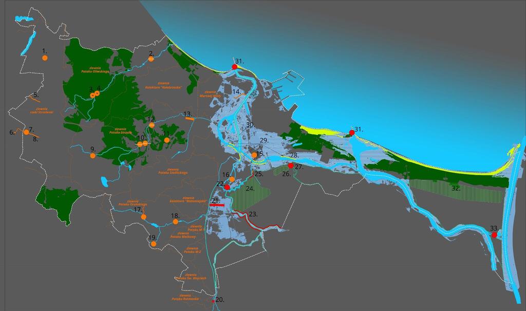 MAPA UWARUNKOWAŃ I INWESTYCJI PRZECIWPOWODZIOWYCH 3 POTOK OLIWSKI ZATOKA GDAŃSKA POTOK ZAJĄCZKOWSKI POTOK