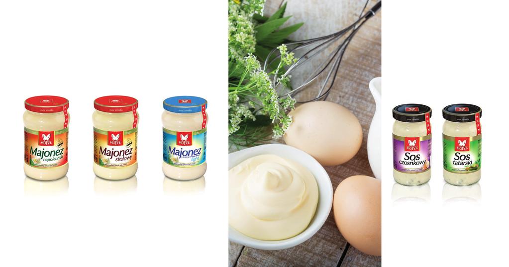 Majonezy / Mayonnaise Majonez napoleoński 265 g / Napoleonic mayonnaise 265 g Majonez stołowy 170 g / Table mayonnaise 170 g Majonez stołowy 265 g / Table mayonnaise 265 g Majonez stołowy 460 g /