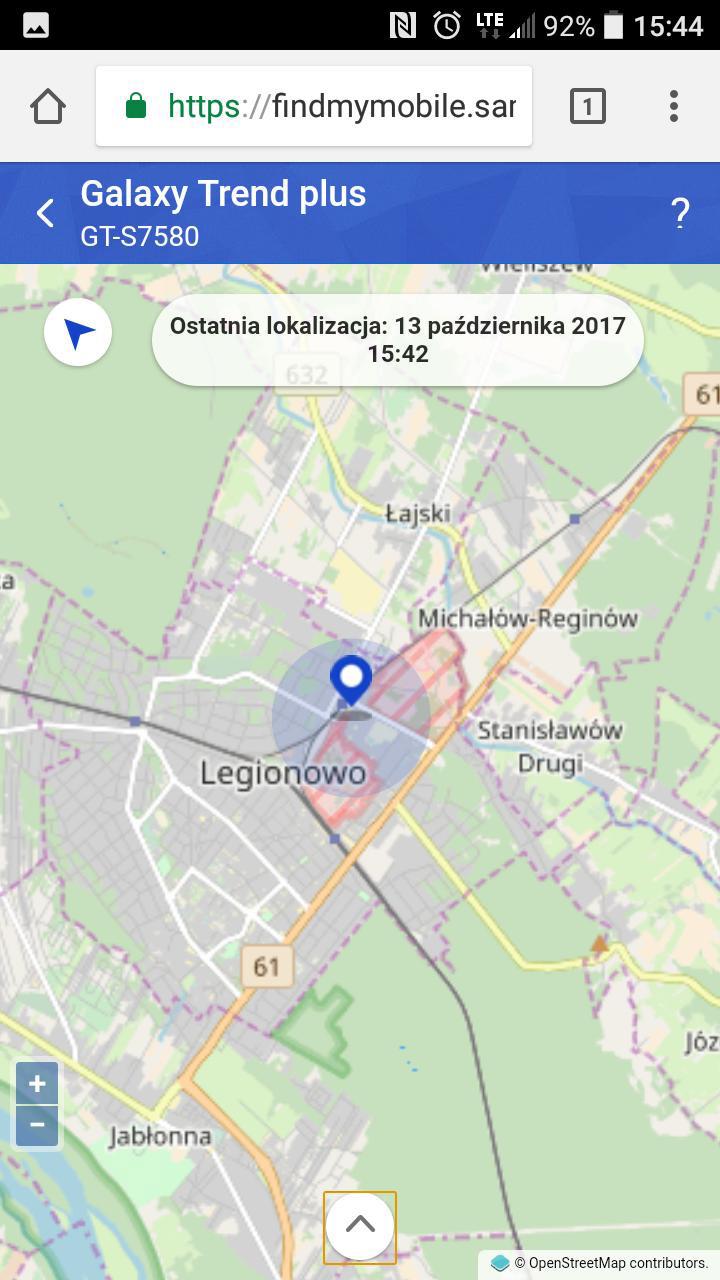Ustalanie położenia telefonu komórkowego Rys. 7. Analogicznie, wykorzystując własny telefon komórkowy z dostępem do Internetu, możemy zalogować się na konto Samsung (rys. 9).
