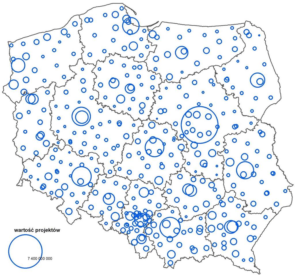 W skali powiatów: wartość