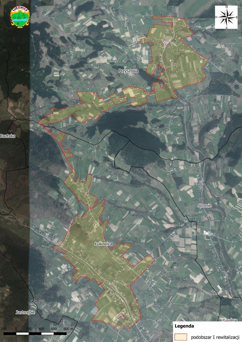 Mapa 3 Granice wyznaczonego podobszaru rewitalizacji I na terenie Gminy Łukowica