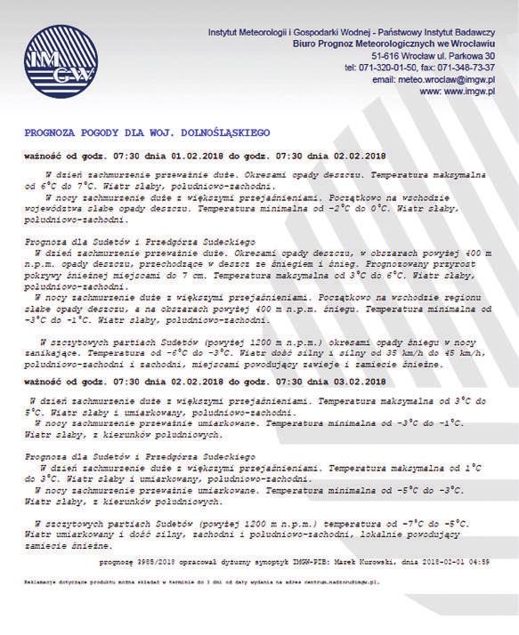 prognoza krótkoterminowa jest stale nadzorowana i podlega aktualizacji w sytuacji gdy: po uzyskaniu nowych danych prognostycznych lub obserwacyjnych przewiduje się istotne zmiany w prognozowanym