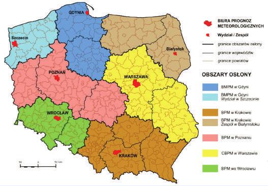 Rys. 1. Mapa obszarów meteorologicznej osłony kraju II.