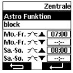 Czas blokady wieczorem (w dół) o godzinie 19:00 zapewnia, że aktywacja funkcji Astro zimą nie nastąpi po godzinie 21:00 nie ustawiono czasu blokady na rano (w górę) nie ustawiono czasu blokady na