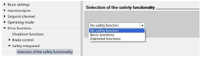 Safety Integrated Wybór funkcjonalności safety w Startdrive 9.