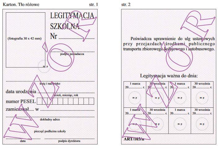 Wzór nr 13d do 23 i 32 LEGITYMACJA SZKOLNA DLA NIEPEŁNOSPRAWNYCH UCZNIÓW SZKOŁY POLICEALNEJ Wzór opublikowany w Dz. U. z 2018 poz.