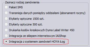 Krok 1 - Jak aktywować usługę automatycznego aktualizowania katalogu HOYA oraz integrację z systemem zamówień ilog? Opcja ta jest odpłatna i jej aktywacja polega na wykupieniu rocznego abonamentu.