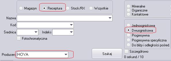 W przykładzie posłużymy się zamówieniem na soczewki dwuogniskowe.