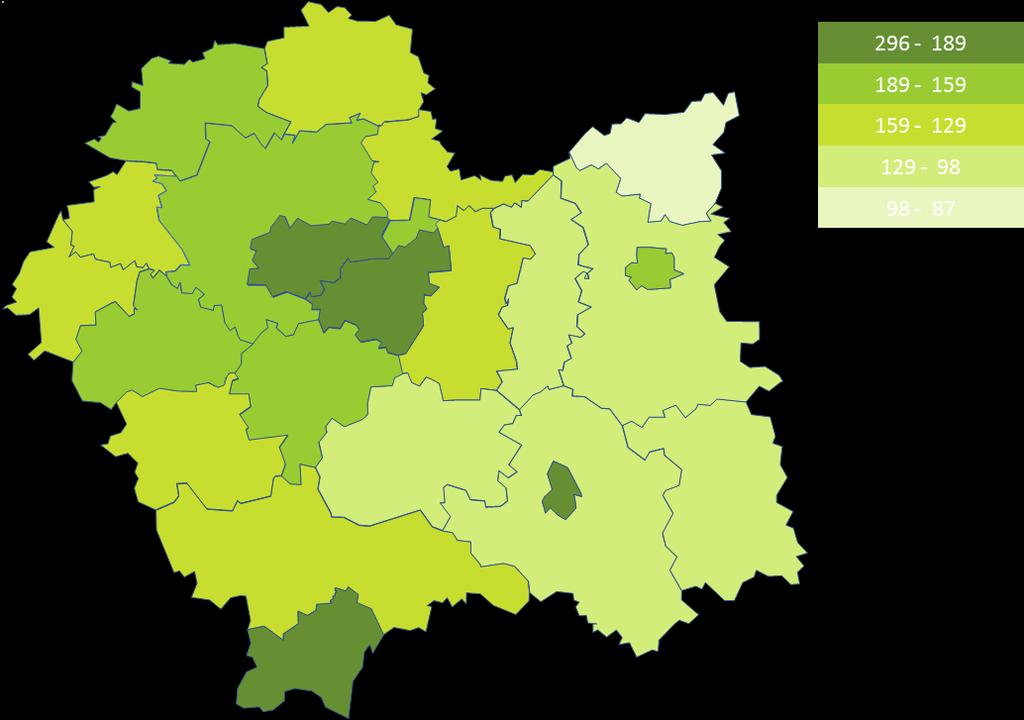 Liczba podmiotów gospodarczych różni się w poszczególnych powiatach Najwyższa wartość