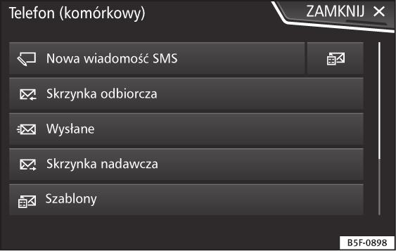 System zarządzania telefonem (TELEFON) Menu Krótkie wiadomości tekstowe (SMS) Rys. 79 Menu Krótkie wiadomości tekstowe (SMS).