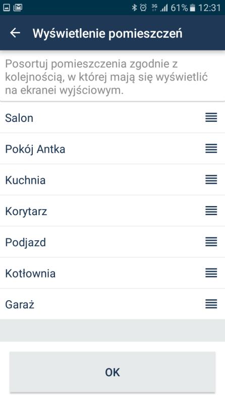 pomieszczenia, które mają znaleźć się na ekranie głównym.