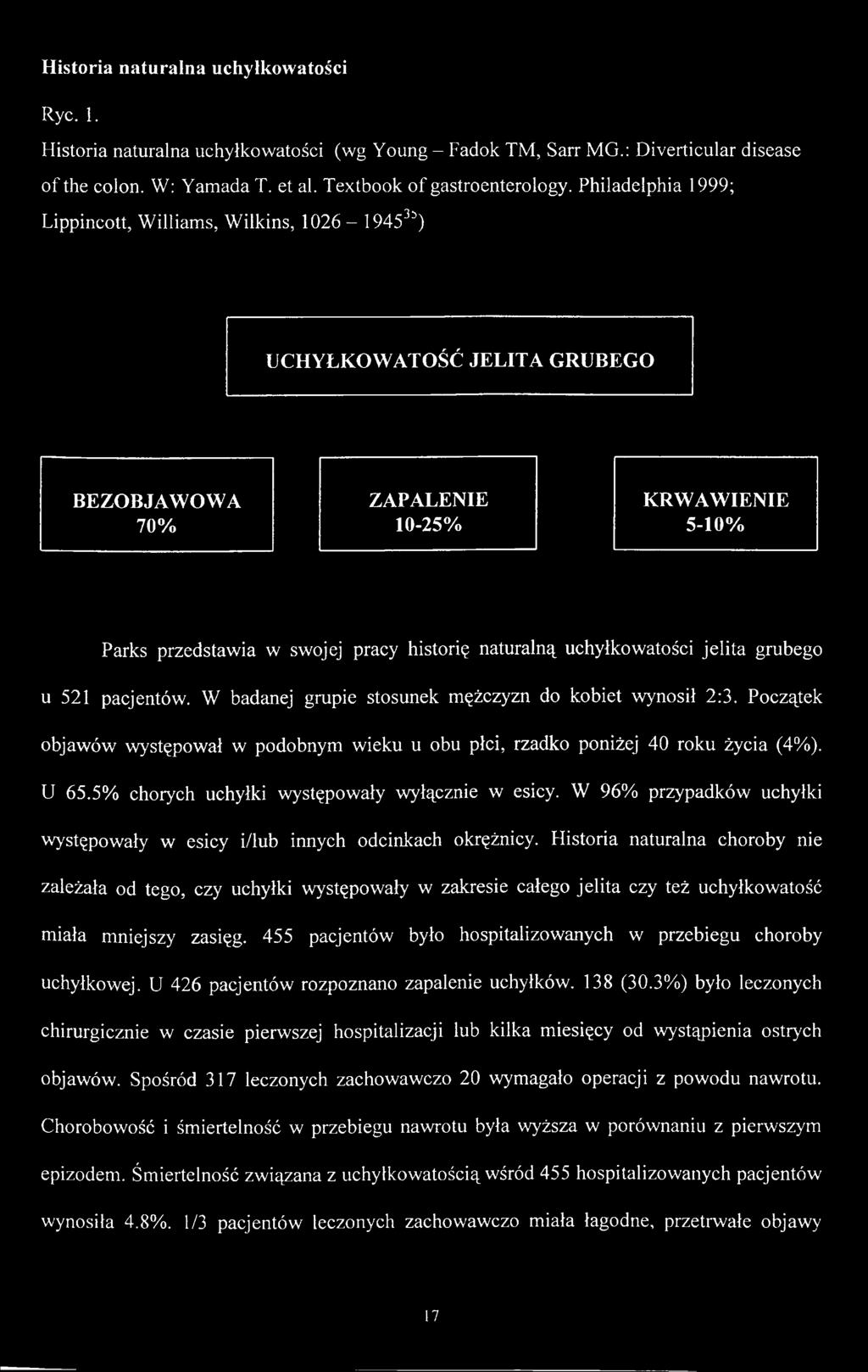 Historia naturalna choroby nie zależała od tego, czy uchyłki występowały w zakresie całego jelita czy też uchyłkowatość miała mniejszy zasięg.