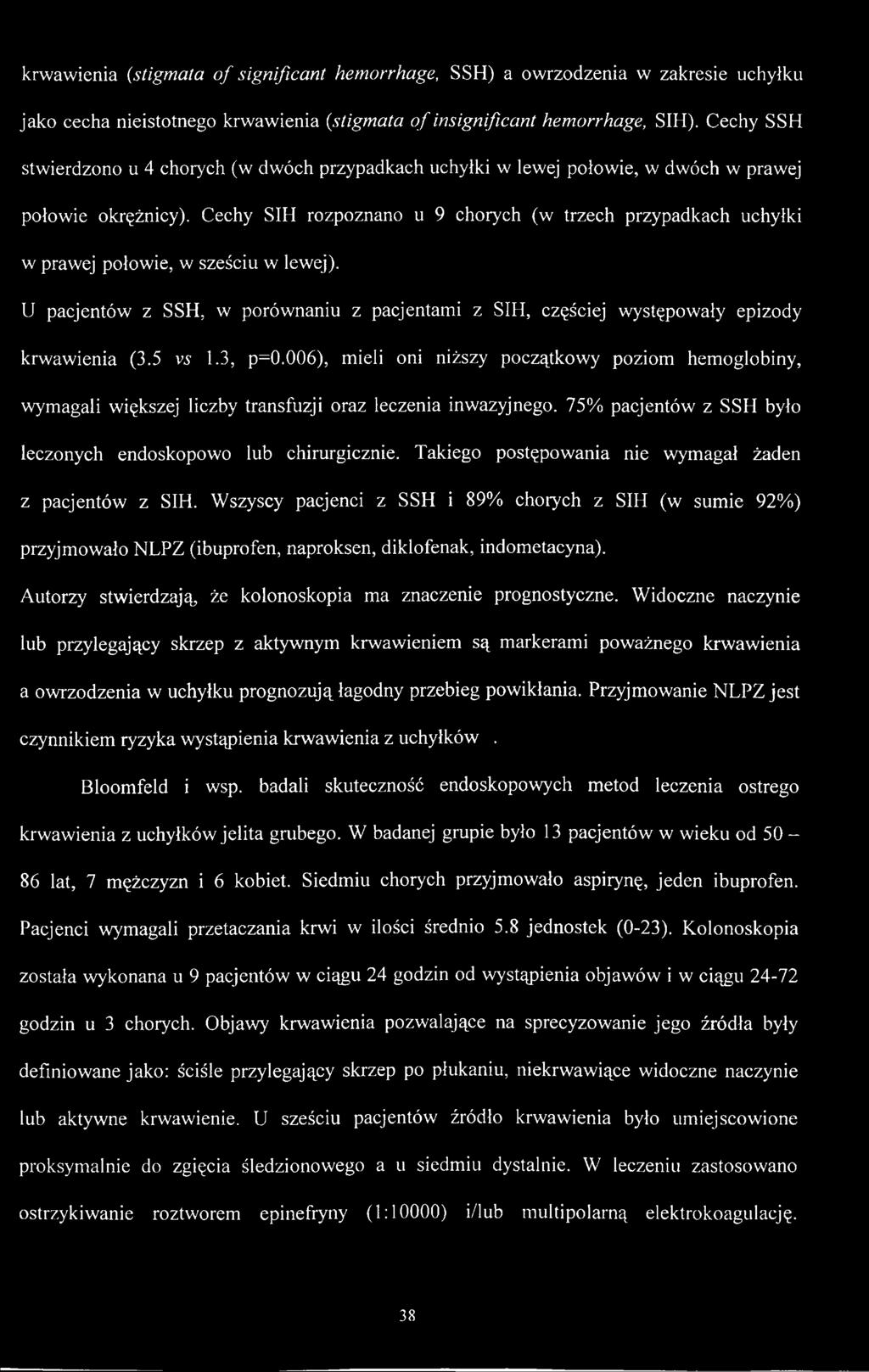 Takiego postępowania nie wymagał żaden z pacjentów z SIH. Wszyscy pacjenci z SSH i 89% chorych z SIH (w sumie 92%) przyjmowało NLPZ (ibuprofen, naproksen, diklofenak, indometacyna).