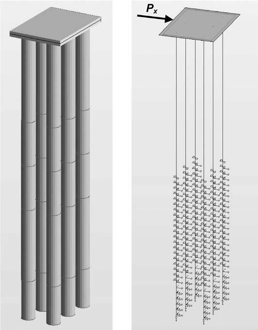 Rys. 3. Model geometryczny i schemat obliczeniowy dalby odbojowej kach podpór sprężysto-plastycznych przedstawiono schematycznie na rys. 4.